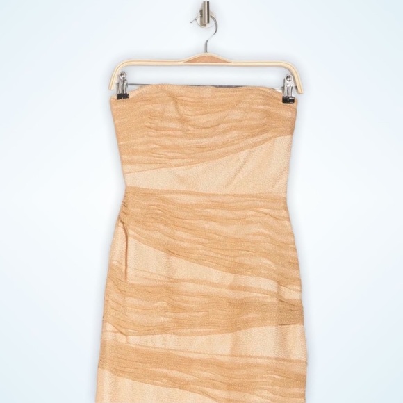 NWT - HALSTON Evening Strapless Fitted Dress- Gold - Picture 4 of 10